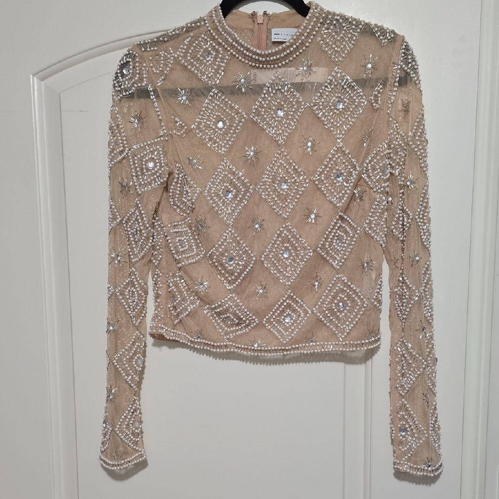 NWT Asos Design Embellished Beige Long Sleeve Top us 6